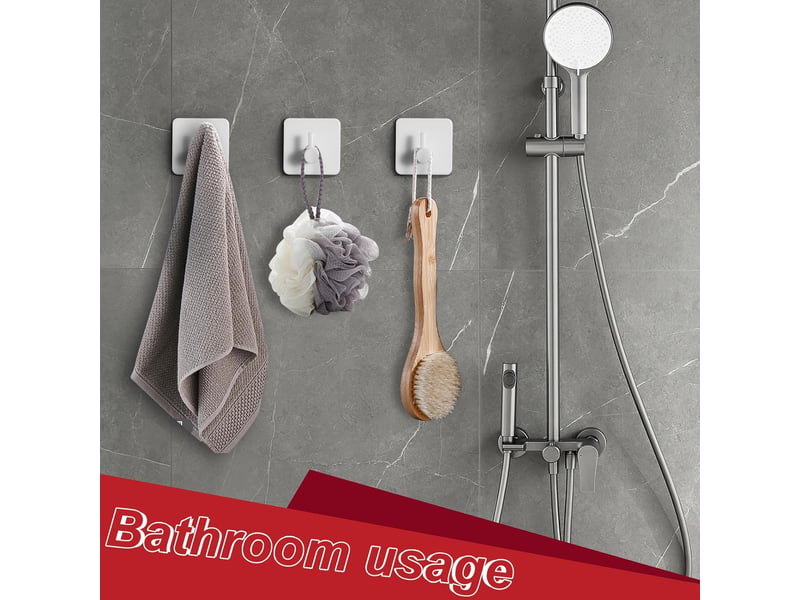 Crochet adhésif mural, 4 pièces patère murale blanche acier inox porte serviette salle de bain, accroche autocollant cuisine (blanc - Conforama D