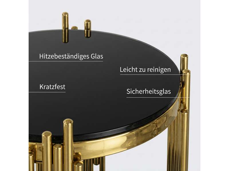  Table d’appoint ronde en verre trempé et acier inoxydable à 2 niveaux noir et or chicfurn  - Conforama E