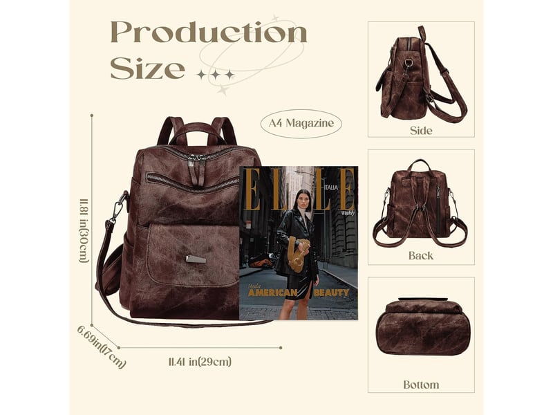  Sac à dos femme en cuir, petit format – imperméable, anti-vol, bandoulière pour ladies-café  - Conforama B