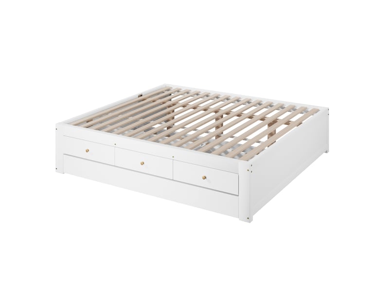  Lit double 140x200 cm avec 3 tiroirs et lit d’appoint coulissant blanc, sans matelas ni tête de lit  - Conforama R