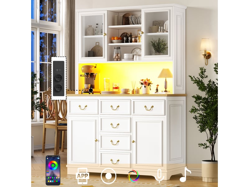 Armoire de cuisine haute avec prises et led, meuble de rangement cuisine blanc 180cm, buffet mdf - Conforama B
