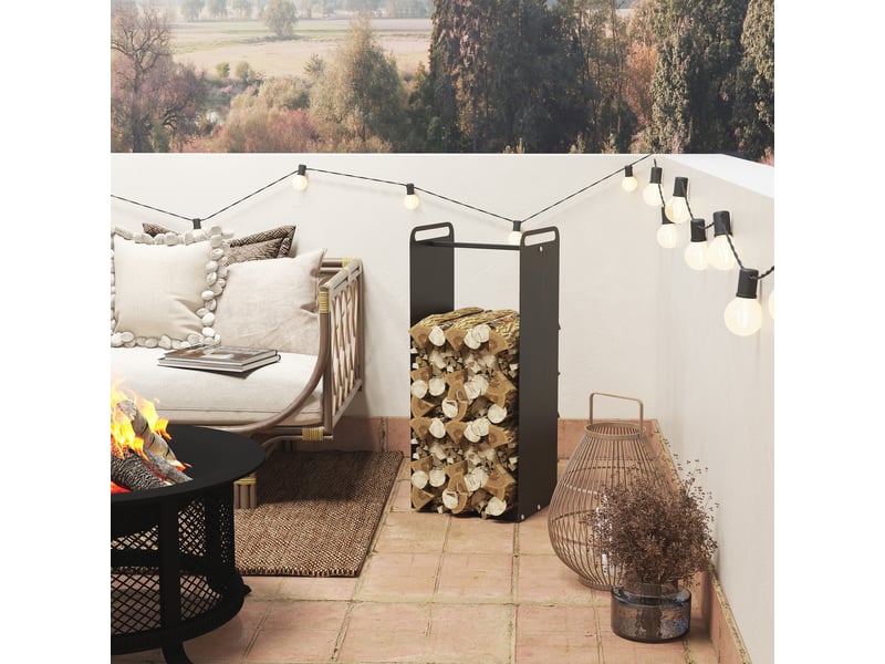  Porte-bûches intérieur en acier noir, poignées intégrées, 37 x 30 x 90 cm, charge 30 kg  - Conforama D