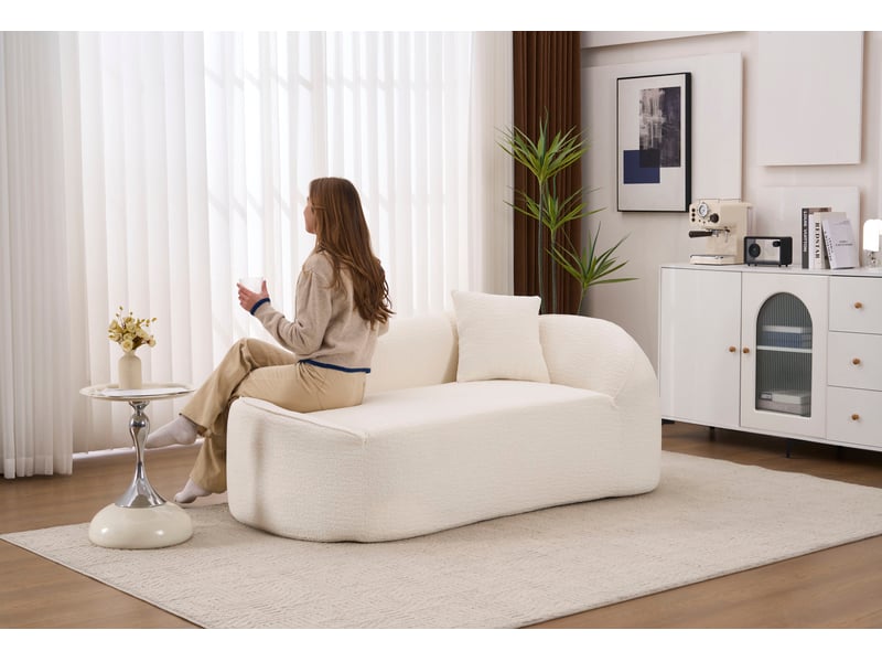  Méridienne 2 places en chenille blanc, assise profonde, 1 coussin  - Conforama D