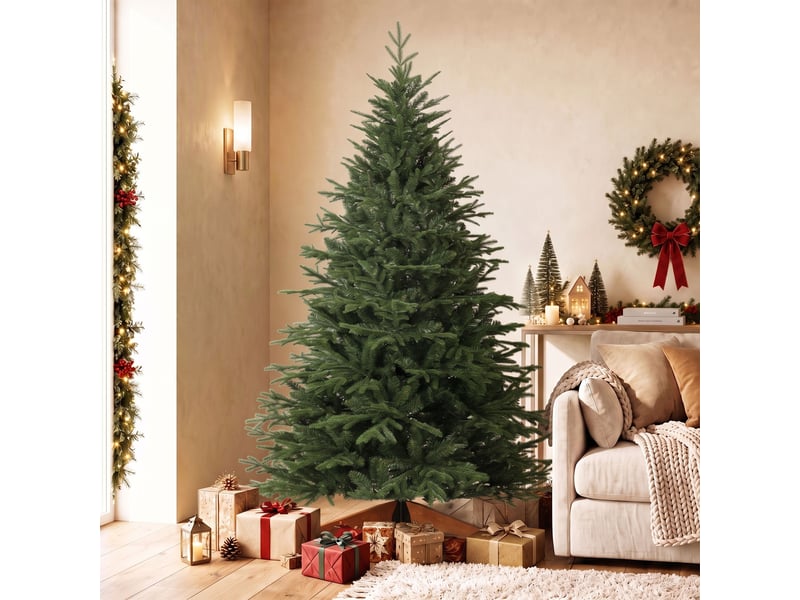  Sapin de noël artificiel 180 cm, arbre de noël, 2081 branches articulées en pe et pvc ignifuge, support en bois robuste  - Conforama B