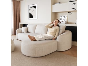 Canapé d’angle modulable 2 places 266 cm, méridienne à droite, sans structure rigide, sans montage, blanc