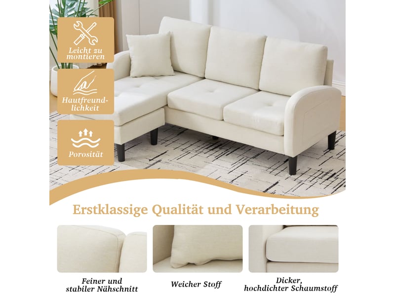  Canapé d'angle, canapé modulable, en lin, 166 x 118 x 77 cm, 3 places, pour intérieur, mobilier pour espace de vie  - Conforama A