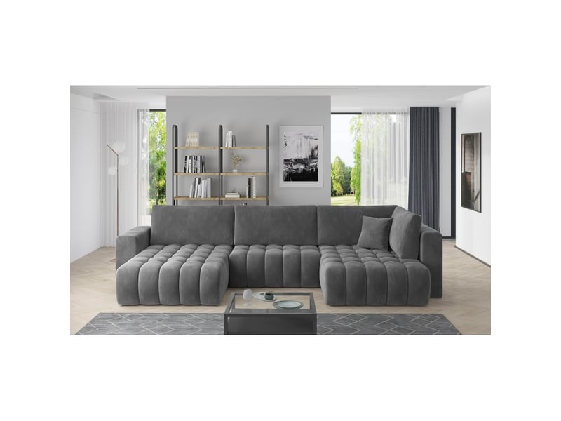  Canapé d'angle bonita convertible 6 places gris foncé effet velours – gauche – 350x175cm  - Conforama B