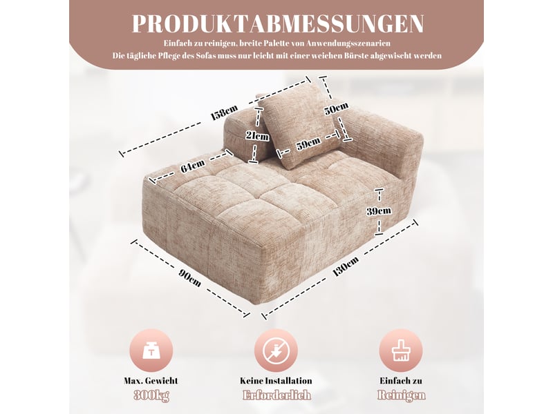  Canapé méridienne en chenille couleur kaki avec coussin inclus et poches latérales pratiques  - Conforama C