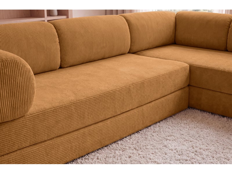 Cosima l - canapé d'angle convertible petit velours côtelé 4 places moutarde gauche - Conforama E