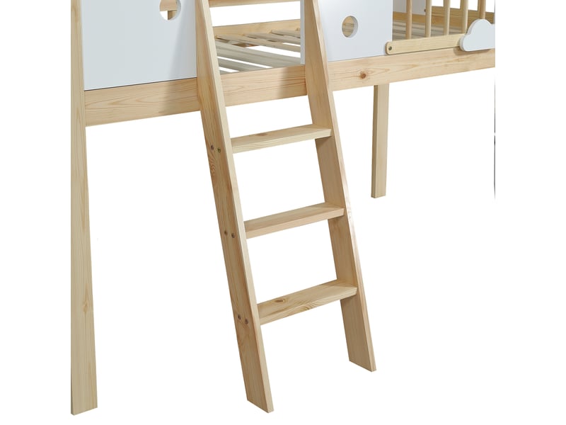 Lit mezzanine cabane enfant 90 x 200 cm avec échelle blanc et naturel Fay Lum - Conforama E