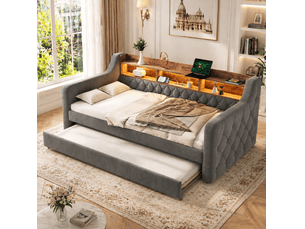 Lit extensible 90x190 cm <strong>FLORAGRACE</strong> <strong></strong> coloris gris
