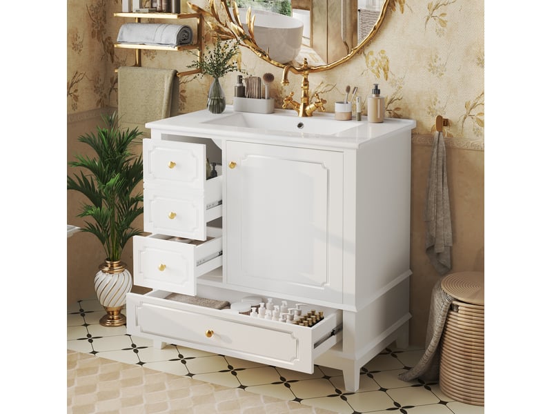 Meuble sous lavabo 76,5x47x87,5 cm avec lavabo mdf blanc  - Conforama C