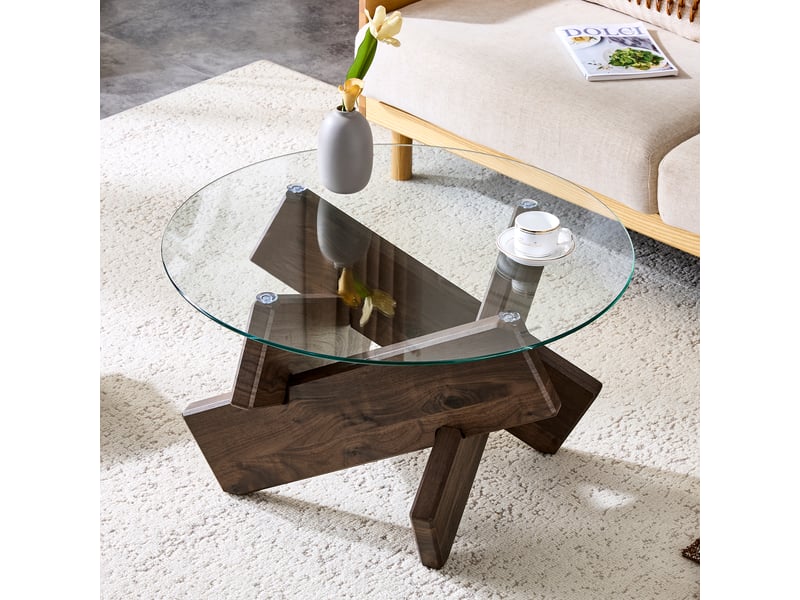  Table basse ronde mdf et verre 79 cm  - Conforama E