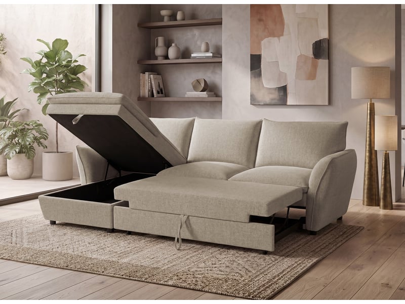  Canapé d'angle convertible avec coffre en tissu taupe capucine - angle gauche SF772-M2-TAU - Conforama C