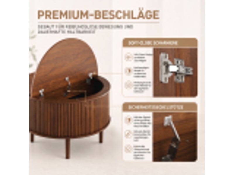  Table basse ronde relevable – 80x80x 51.5 cm – plateau relevable &amp; double coffre – bois - noyer  - Conforama D