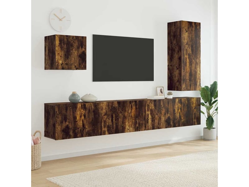  Meuble tv - unités murales tv 5 pcs chêne fumé bois d'ingénierie  - Conforama B