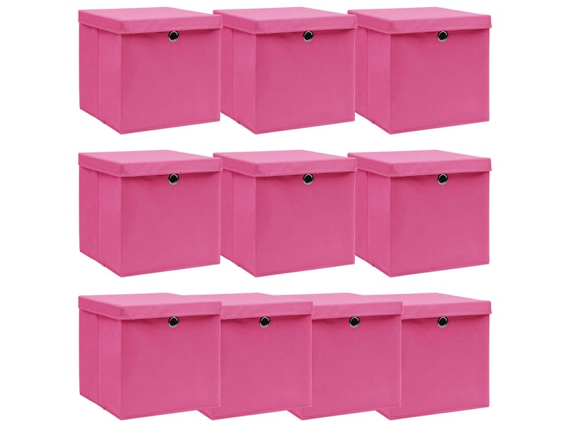  Boîtes de rangement avec couvercles 10pcs rose 32x32x32cm tissu  - Conforama B
