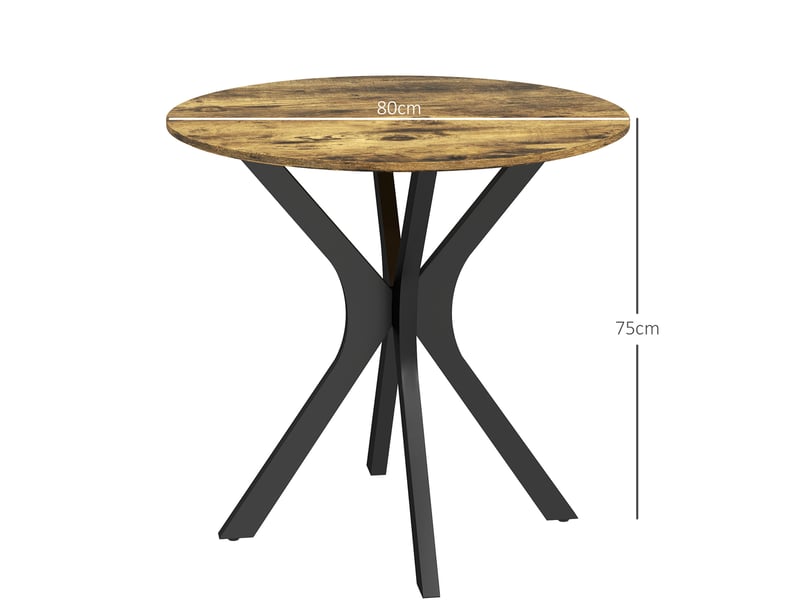  Table à manger ronde, 80x80x75 cm, repas, salle à manger, design moderne, plateau mdf, piètement acier, coloris marron  - Conforama C