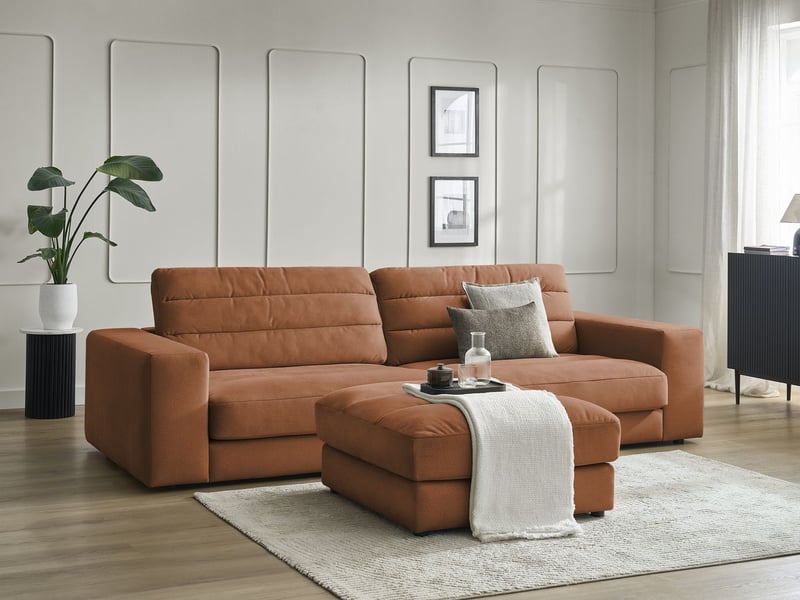 Bobochic canapé droit fixe 3 places sierra velours avec pouf orange SIERRA - Conforama B