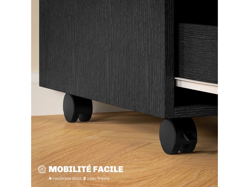  Caisson bureau mobile, meuble rangement bureau sur roulettes, 3 tiroirs, noir, 40x50x57,5cm  - Conforama R