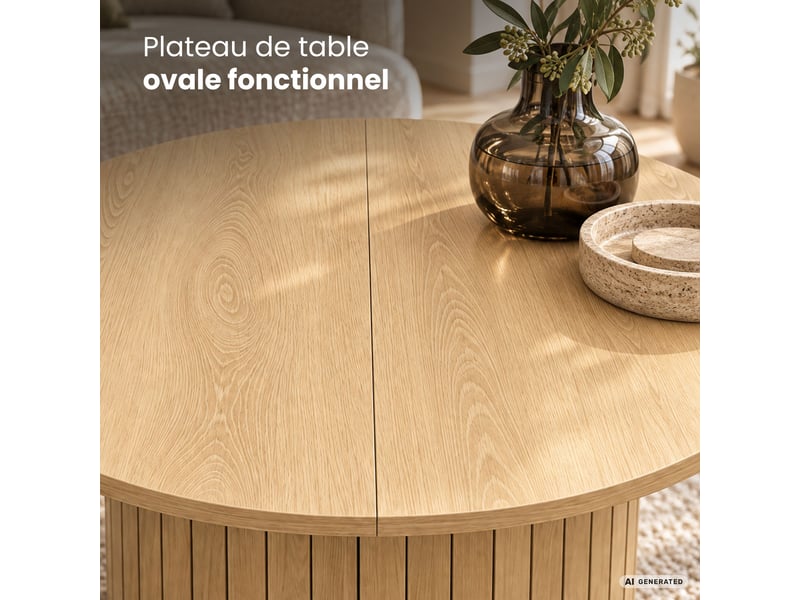  Table basse nubo coloris bois naturel 80 cm ronde cannelée avec rangement 80x80x45 cm NUBO - Conforama D