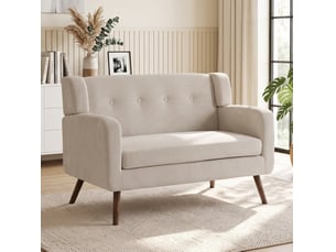 Canapé droit fixe 2 places en velours côtelé beige 118 cm, confort compact pour petits espaces au quotidien