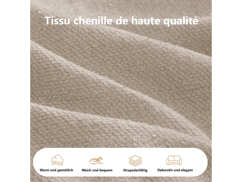 Canapé méridienne gauche en chenille taupe clair 164x92x67 cm avec assise profonde et sans montage - Conforama E