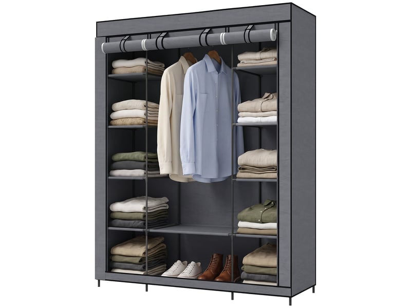  Armoire gain de place en tissu avec penderie et 11 étagères, 135 x 45 x 175 cm, pour la chambre, grise  - Conforama B