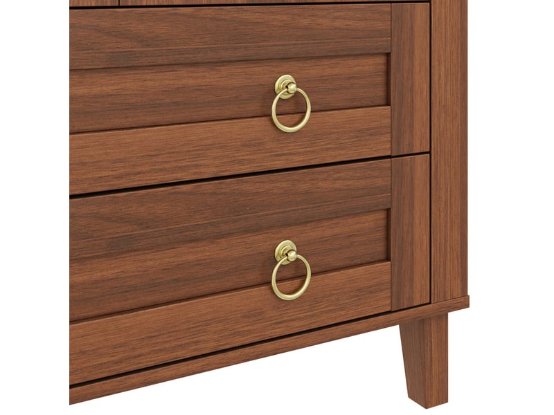  Armoire cintrée led pilotée par appli, porte rotin, penderie, 2 tiroirs, pb – 76×50×184 cm, noyer  - Conforama E