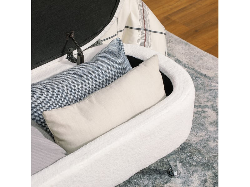  Banc de rangement 114 x 47 x 46,5 cm blanc en polyester, coffre 51 l et pieds en métal pour intérieur  - Conforama E