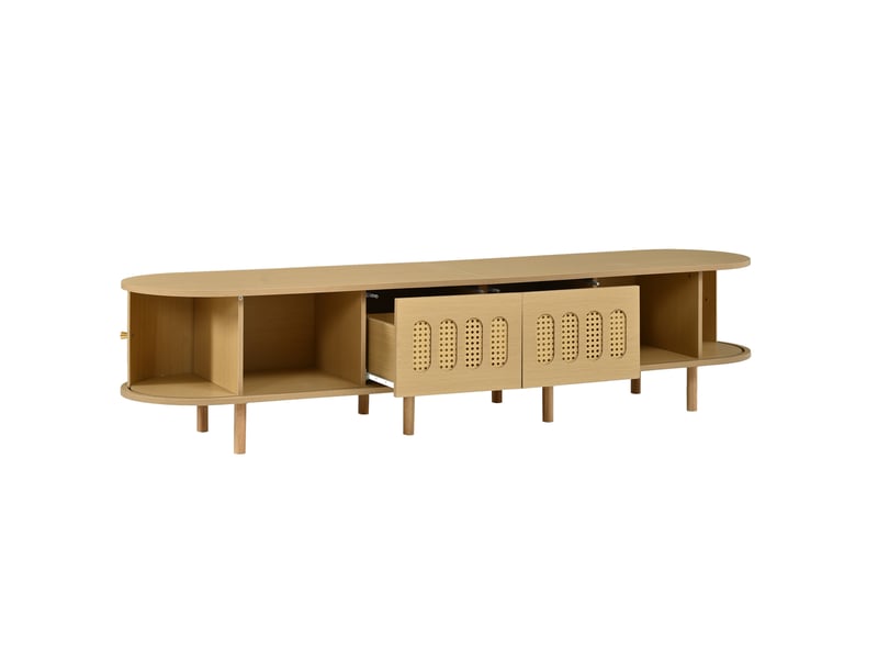  Meuble tv avec portes en rotin 180x40x40 cm en mdf bois clair  - Conforama D