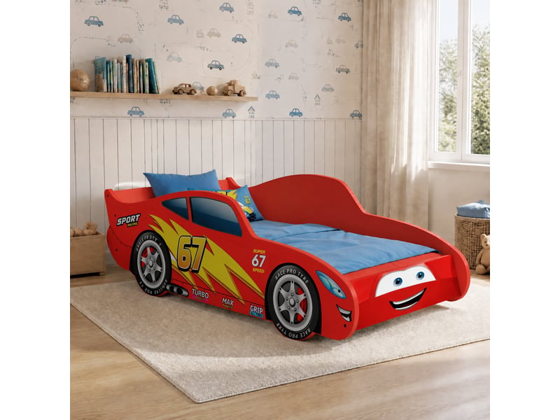 Lit voiture cars pour garçon 70x140 cm avec sommier flex, sans matelas – rouge CARS lit simple - Conforama B