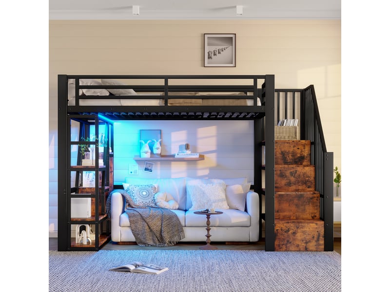  Lit mezzanine 90x200 cm coloris noir led métal lit enfant noir - Conforama B