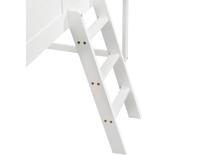  Lit mezzanine enfant 200×90 cm avec escalier, garde-corps et 2 fenêtres, sans matelas, blanc et gris  - Conforama E