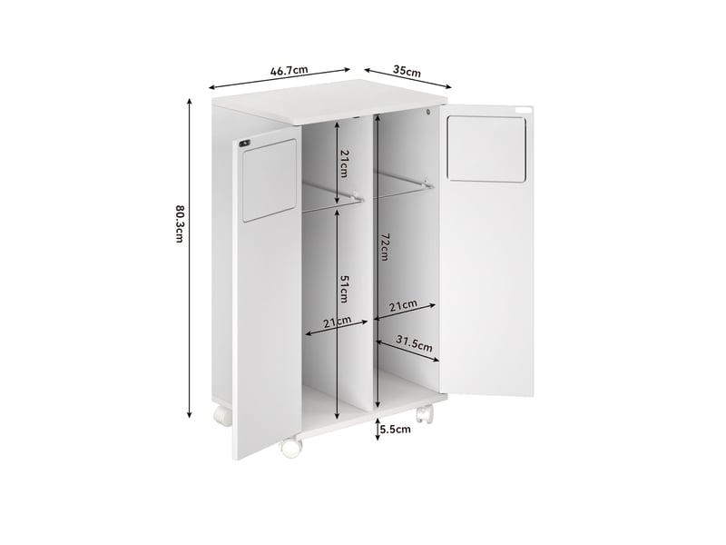 Meuble de tri des déchets 2 portes sur roulettes 46,7x35x80 cm blanc brillant - Conforama C
