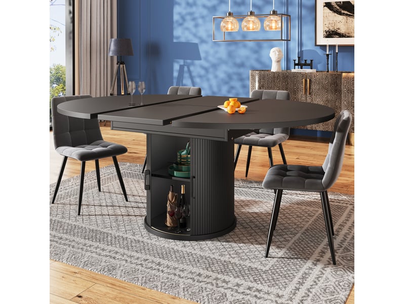 Table à manger extensible 118(158)x118x76.8 cm avec rangement en mdf noir - Conforama D