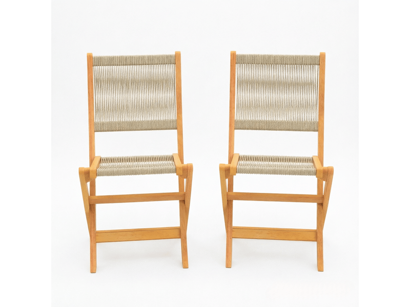 Lot de 2 chaises d'extérieur pliantes en acacia et corde beige T5828P544241 - Conforama A