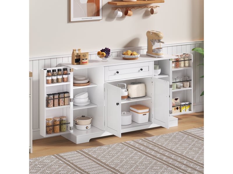 Îlot de cuisine blanc 138 x 40 x 85 cm – meuble de rangement mdf avec tiroir, 4 espaces de rangement et étagères réglables TG Store - Conforama D