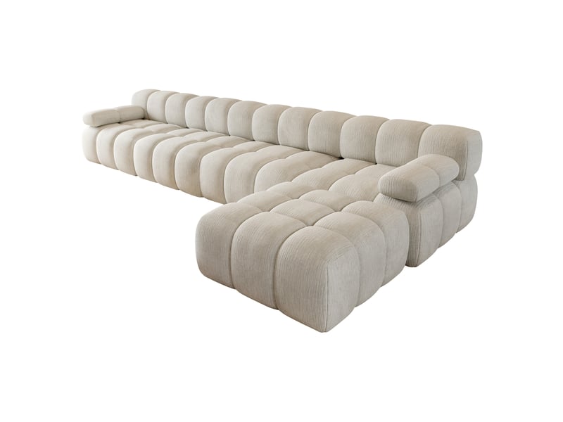 Canapé d'angle en l 400 x 200 x 68 cm blanc en tissu chenille, 5 places, sans montage, pour espace salon  - Conforama D