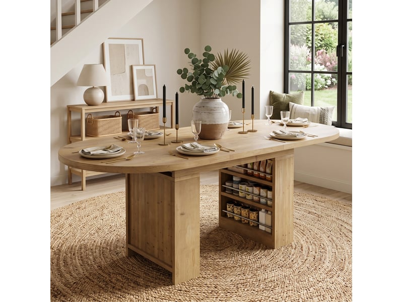 Table à manger extensible 150 à 200 cm, 6 à 8 personnes, mdf couleur chêne - Conforama E
