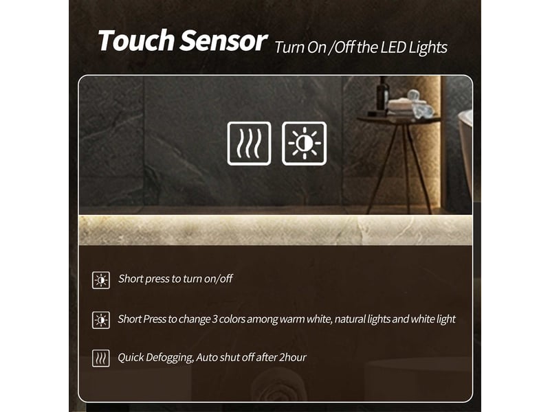  Miroir led rond 70 cm doré avec sangle marron cadre métal verre sans cuivre commande tactile antibuée pour salle de bain  - Conforama E