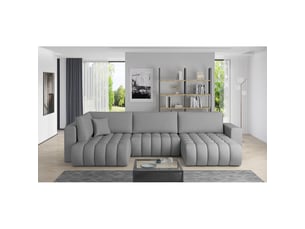 Canapé d'angle bonita convertible 6 places gris clair tissu – droit – 350x175cm