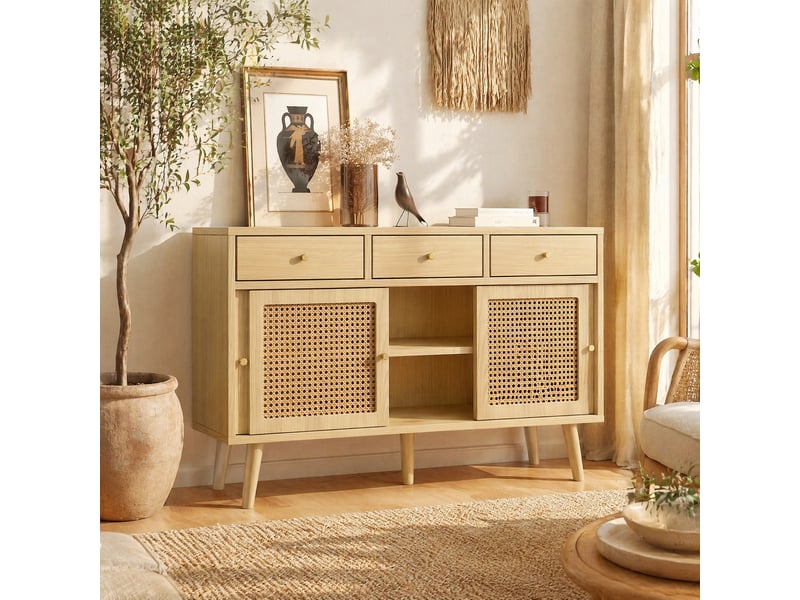  Buffet 3 tiroirs et 3 portes coulissantes chêne 120 x 40 x 78 cm  - Conforama B