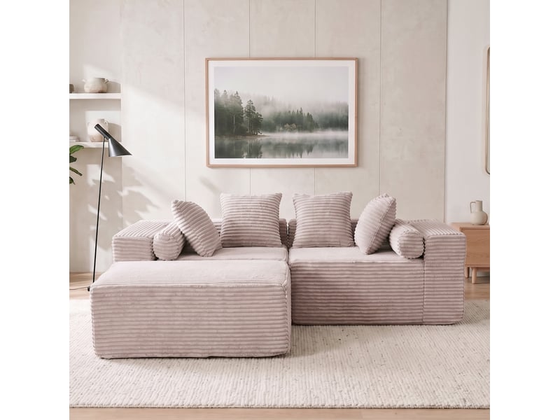  Canapé d’angle modulable 3 places avec méridienne en tissu chenille beige  - Conforama B