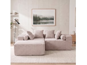 Canapé d’angle modulable 3 places avec méridienne en tissu chenille beige