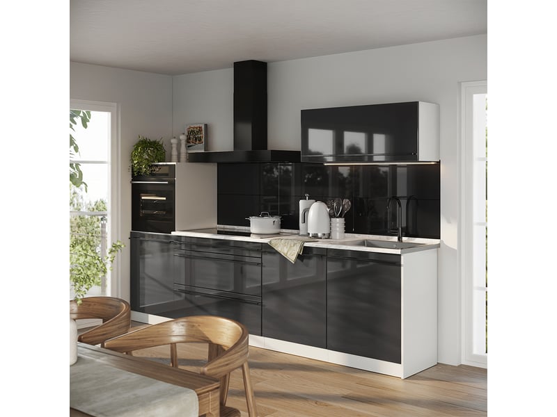  Vicco cuisine, anthracite haute brillanceblanc, 280cm plan de travail marbre  - Conforama C