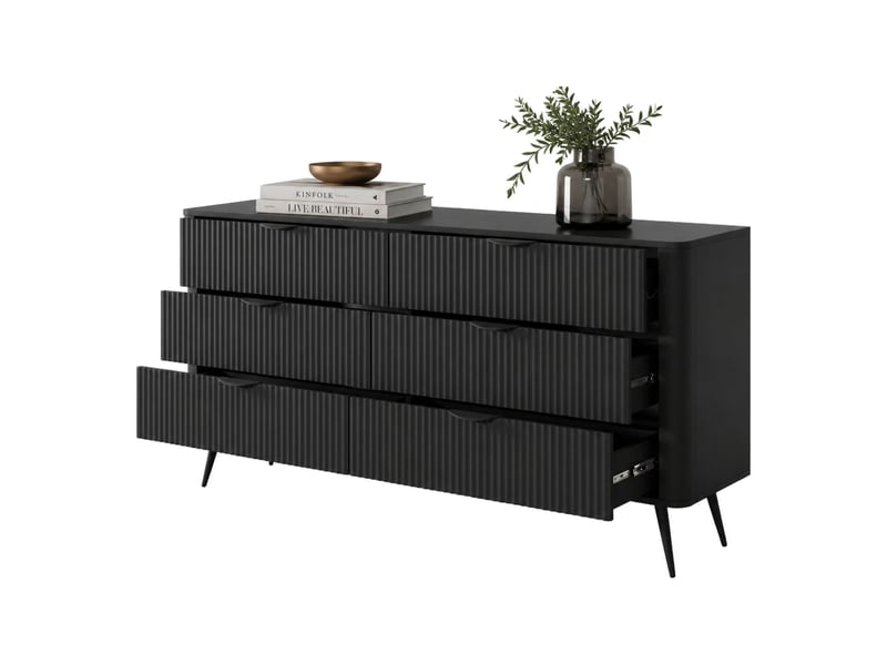  Buffet hali, bahut 6 tiroirs, 163x38x81h cm noir Hali - Conforama A