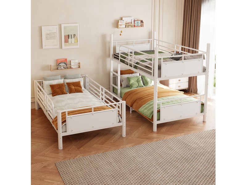 Lit superposé 3 niveaux 90x200 cm en métal blanc, convertible - Conforama D