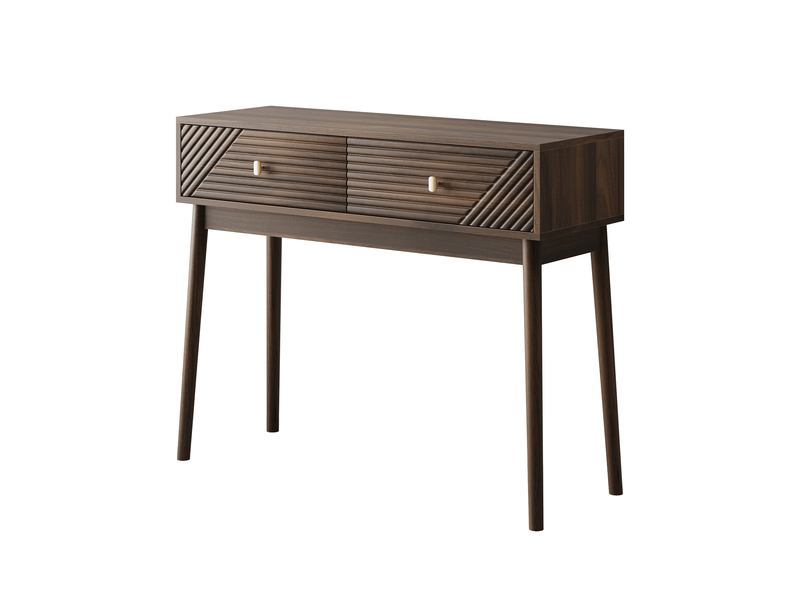  Table console avec 2 tiroirs et dispositif anti-basculement, coloris noyer, 100x35x80 cm W3180P534792 - Conforama B