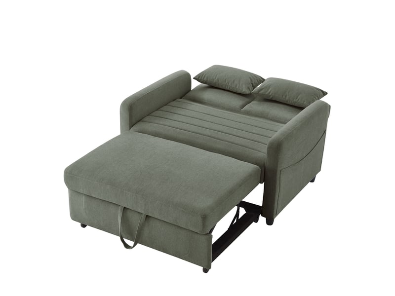  Canapé convertible deux places vert kaki, canapé-lit en tissu coton lin avec dossier réglable, couchage double pour petit espace  - Conforama B